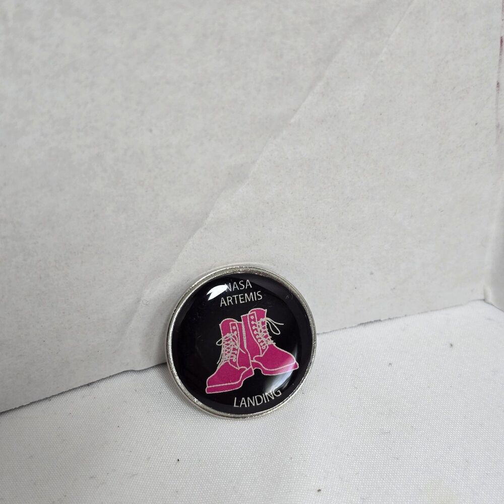 NASA Artemis II Ground Crew Boots Logo Enamel Lapel Pin Black Pink Space Boot